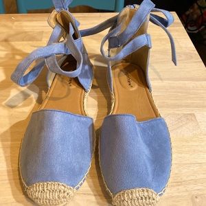 Light Blue Suede Ankle Strap Espadrilles Sandal
